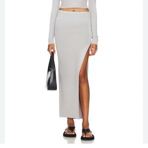 Cotton Citizen Light Gray Maxi Skirt with High Side Slit